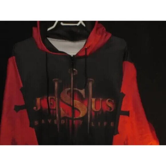 Jesus Christ Saved My Life Cross Full Zip Hoodie Jacket Sweatshirt Adult XL - Picture 6 of 9